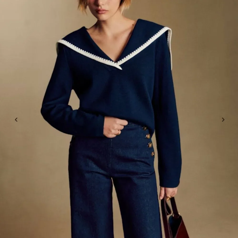 Sézane Marino High-Waist Bridge Trousers – Organic Cotton Denim | Size 36 - Picture 13 of 13